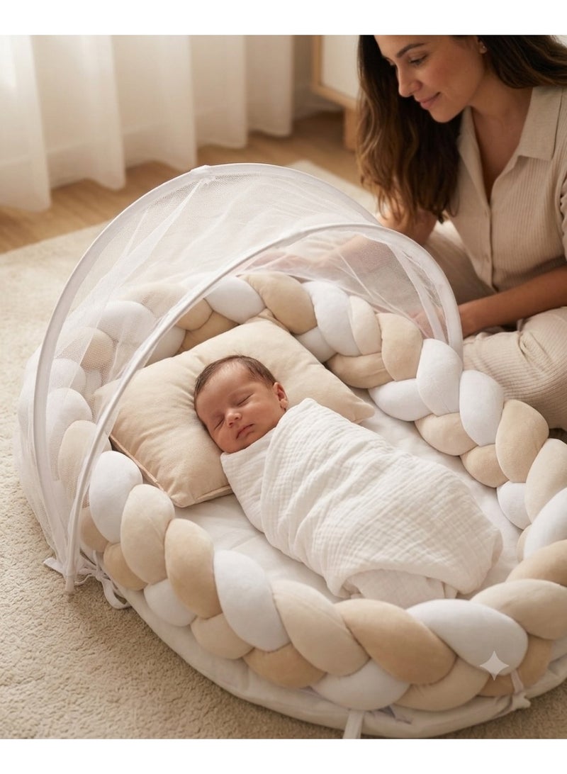 StarKids A portable newborn bed featuring a cozy nest design, a braided protective bumper, and a detachable, built-in mosquito net, ensuring a peaceful, safe, and comfortable sleeping environment for your baby—anytime, anywhere. - Image 5