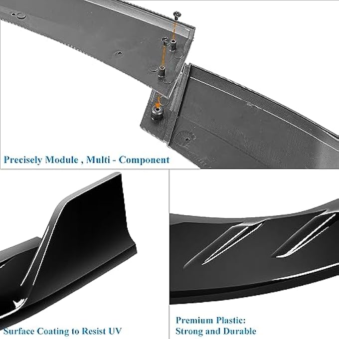 Rolling Gears Front Bumper Lip Spoiler Compatible with 2020-2025 Toyota Corolla LE Front Lip, Gloss Black 3-Piece Bumper Exterior Body Kit - Image 4