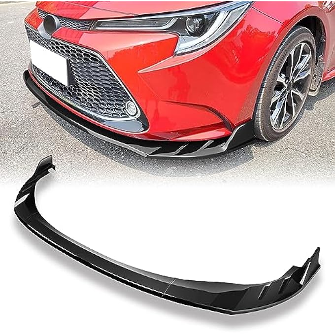 Rolling Gears Front Bumper Lip Spoiler Compatible with 2020-2025 Toyota Corolla LE Front Lip, Gloss Black 3-Piece Bumper Exterior Body Kit - Image 1