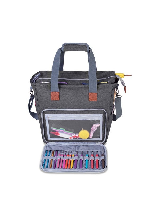 LUXJA Knitting Bag With Shoulder Straps Yarn Bag For Carrying Projects Knitting Needles Crochet Hooks And Other Accessories Gray  - Image 5