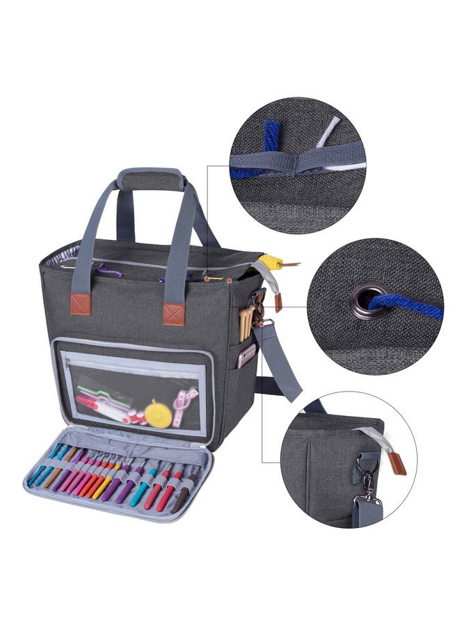LUXJA Knitting Bag With Shoulder Straps Yarn Bag For Carrying Projects Knitting Needles Crochet Hooks And Other Accessories Gray  - Image 4