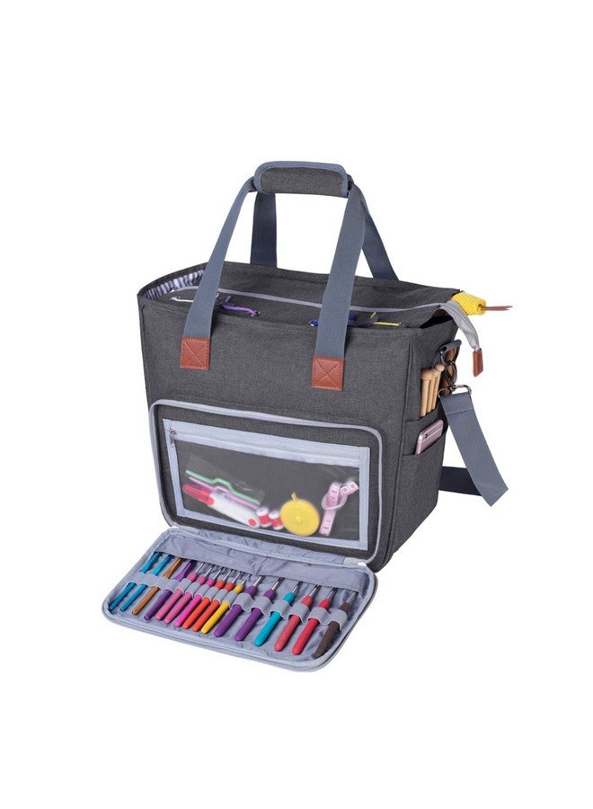 LUXJA Knitting Bag With Shoulder Straps Yarn Bag For Carrying Projects Knitting Needles Crochet Hooks And Other Accessories Gray  - Image 1