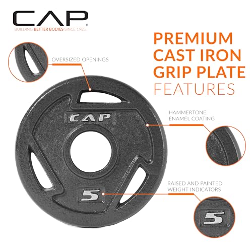 CAP Barbell 2-Inch Olympic Grip Weight Plate, 5 lb, Set of 4, 5 lb, Set of 4 Black (OPHWIS-005) - Image 3