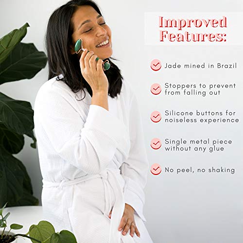 WITTY Jade Face Roller and Gua Sha Set in Hand-Drawn Giftbox - Gua Sha Stone, Face Massager Roller, Beauty Massage Face Scraper Tools - Guasha Tool for Face Roller Skin Care, Eyes, Neck - Extra Pouch - Image 3