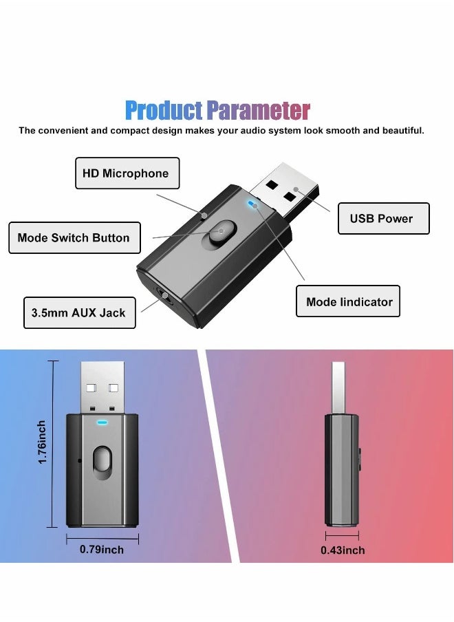 Generic Bluetooth Adapters, Wireless Bluetooth, Bluetooth Receiver, Bluetooth Transmitter, for Car Headphone Home Stereo, for TV PC, 5.0 Music Receiver USB Bluetooth Transmitter Receiver 2 in 1 2 PCS (Black)  - Image 5