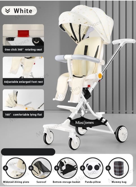 MiniJones Multi-Functional Baby Stroller 360 ° Rotate Simple Folding WHITE