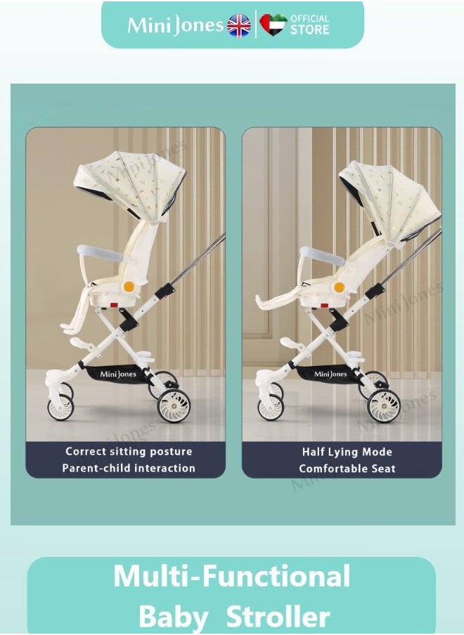 MiniJones - MiniJones Multi-Functional Baby Stroller 360 ° Rotate Simple Folding WHITE - Image 1