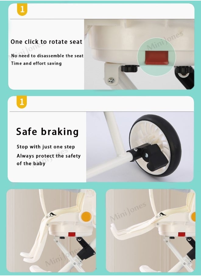 MiniJones - MiniJones Multi-Functional Baby Stroller 360 ° Rotate Simple Folding WHITE - Image 1