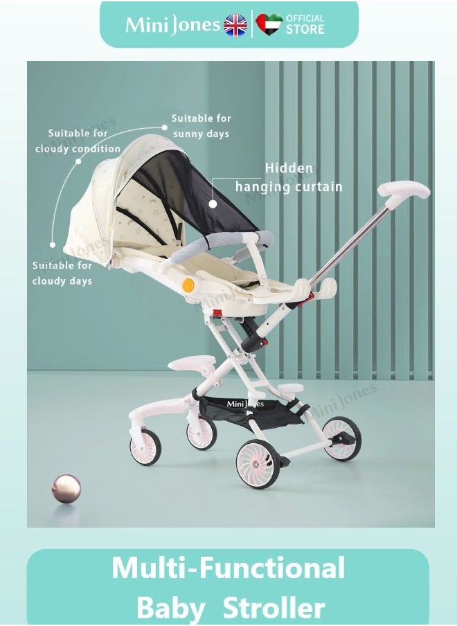 MiniJones - MiniJones Multi-Functional Baby Stroller 360 ° Rotate Simple Folding WHITE - Image 1