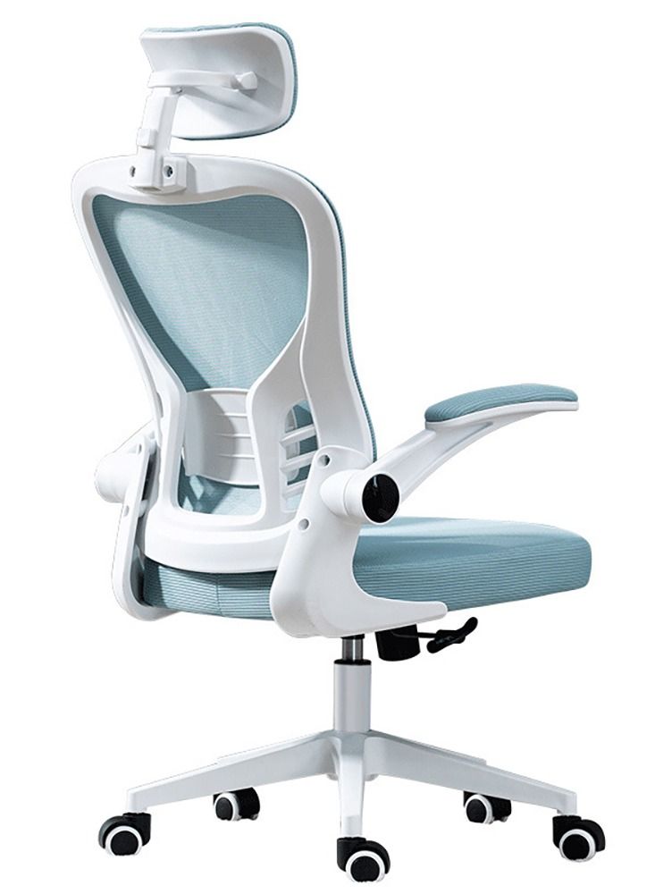 Office Computer Chair, Ergonomic High-Back Mesh Rolling Work Chairs with Wheels and Adjustable Headrests, Comfortable Lumbar Support, Comfy Flip-up Arms for Home,Bedroom,Study, Blue/White