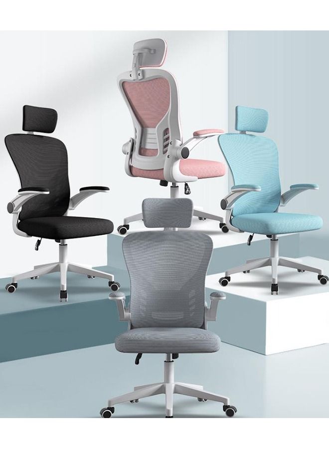 Office Computer Chair, Ergonomic High-Back Mesh Rolling Work Chairs with Wheels and Adjustable Headrests, Comfortable Lumbar Support, Comfy Flip-up Arms for Home,Bedroom,Study, Blue/White