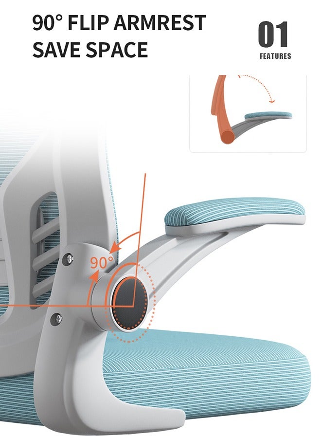 Arabest Office Computer Chair, Ergonomic High-Back Mesh Rolling Work Chairs with Wheels and Adjustable Headrests, Comfortable Lumbar Support, Comfy Flip-up Arms for Home,Bedroom,Study, Blue/White  - Image 4