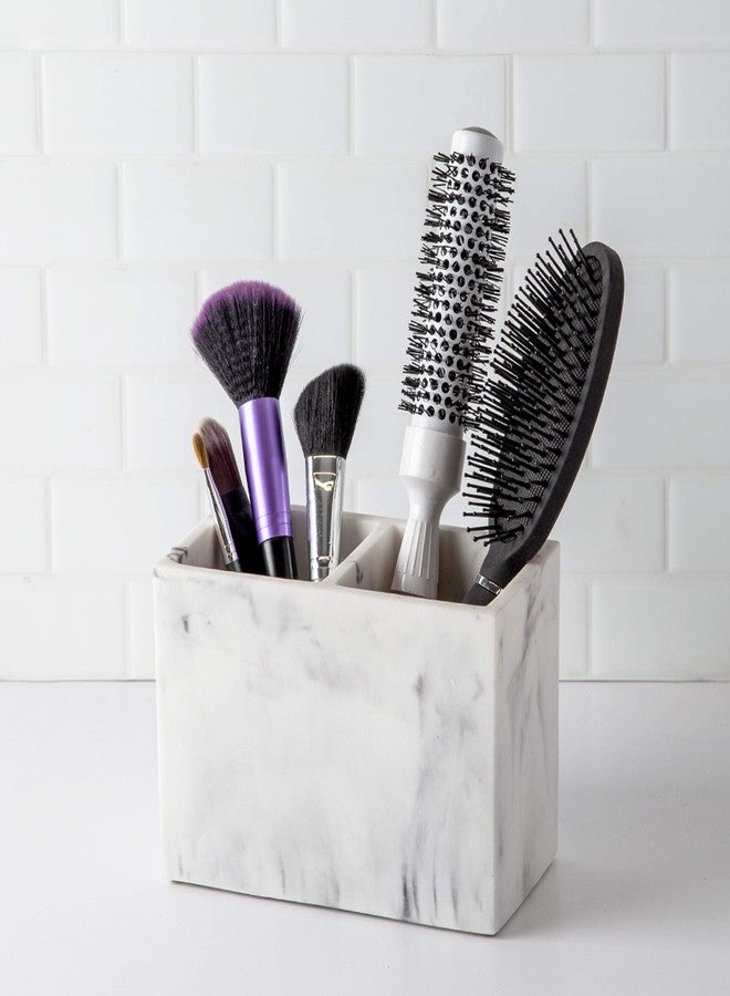 BINO | Multi-Purpose 2 Compartment Organizer - Elegant Makeup Brush & Toothbrush Holder for Bathroom and Vanity | Marble Stylish Accessories for Organization - Image 3