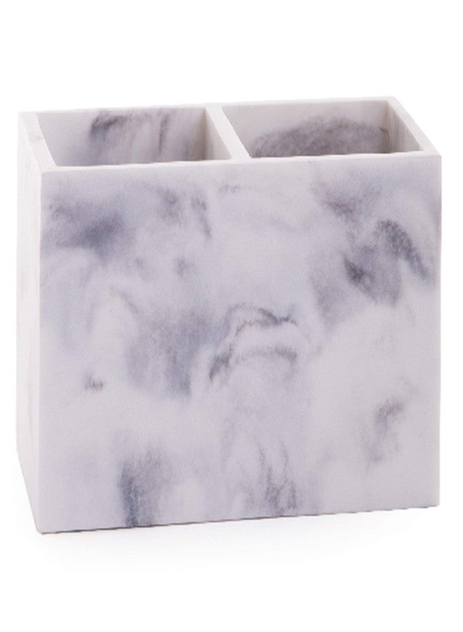 BINO | Multi-Purpose 2 Compartment Organizer - Elegant Makeup Brush & Toothbrush Holder for Bathroom and Vanity | Marble Stylish Accessories for Organization - Image 1