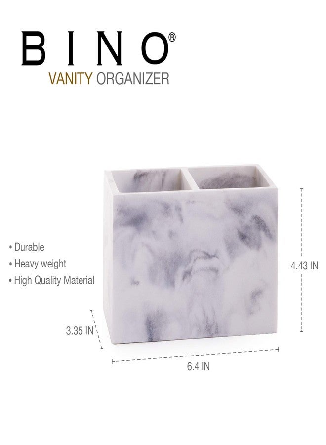 BINO | Multi-Purpose 2 Compartment Organizer - Elegant Makeup Brush & Toothbrush Holder for Bathroom and Vanity | Marble Stylish Accessories for Organization - Image 2