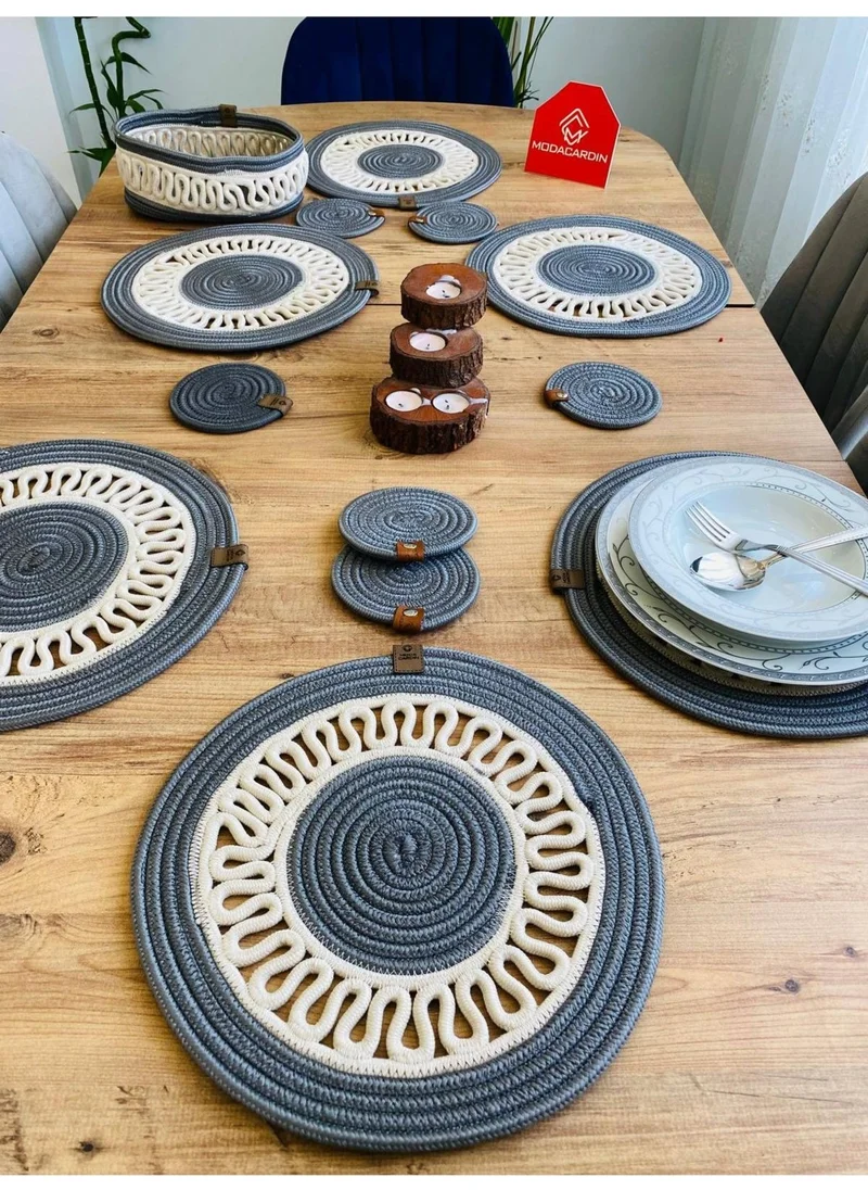 BDZ Deri BDZ Leather Wicker Jute Presentation Plate Mat American Service Coaster and Basket 13 Pieces