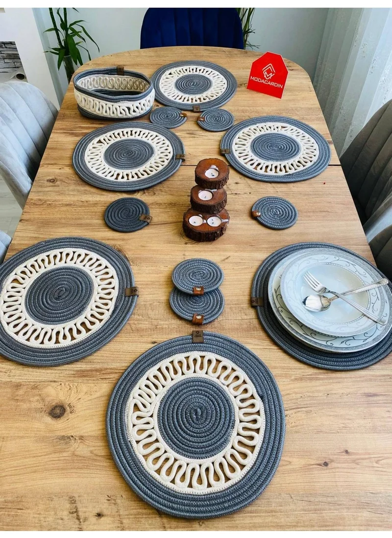 BDZ Deri BDZ Leather Wicker Jute Presentation Plate Mat American Service Coaster and Basket 13 Pieces
