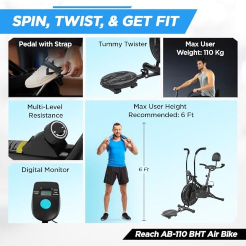 Air Bike Exercise Cycle With Moving Handles and Adjustable Cushioned Seat No-Cost EMI Available - Image 3
