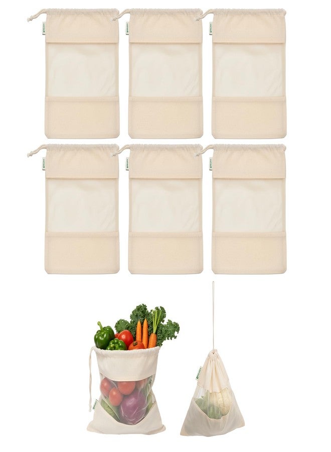 Wrapzy 100% Cotton Reusable Vegetable Bags for Fridge | Eco-Friendly Drawstring Storage Bags | Washable Breathable Cloth Bags for Vegetables | Plastic-Free Kitchen Organizer |Pack of 6 - Image 1
