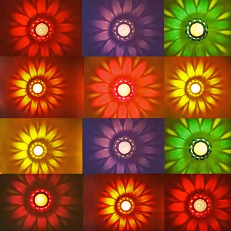 Ascension 12pcs 3D Reflection Diya Diwali Decoration Items for Home Decor Flower Shape Shadow Reflective Transparent Water Floating Relection Oil Diya Home Decor Reusable Diwali Light Multicolour - Image 1