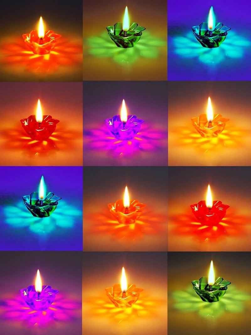 Ascension 12pcs 3D Reflection Diya Diwali Decoration Items for Home Decor Flower Shape Shadow Reflective Transparent Water Floating Relection Oil Diya Home Decor Reusable Diwali Light Multicolour - Image 2