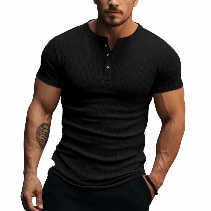 Men's Striped Polo Shirt Short Sleeve Slim Fit Breathable Casual Top - Image 1