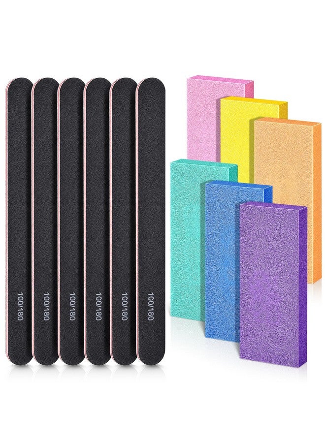 TsMADDTs Nail Files And Buffers Set With 6Pcs Rectangular Nail Buffers And 6Pcs Black 100180 Grit Nail Files Professional Nail Care Tools Kit For Women And Girls - Image 1
