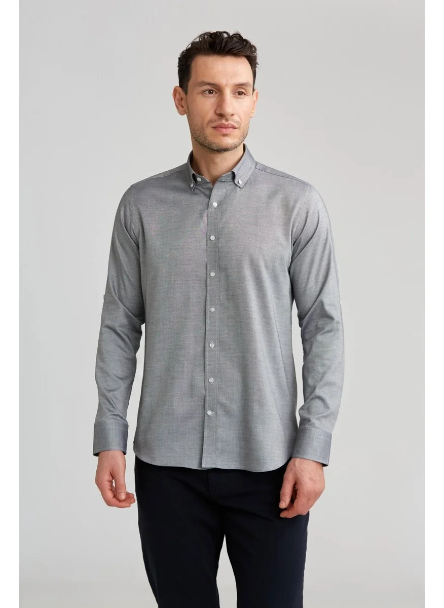 Bisse Pasha Collar Buttoned Regular Fit Uk Shirt Gray GMOK3PS22400001_D55
