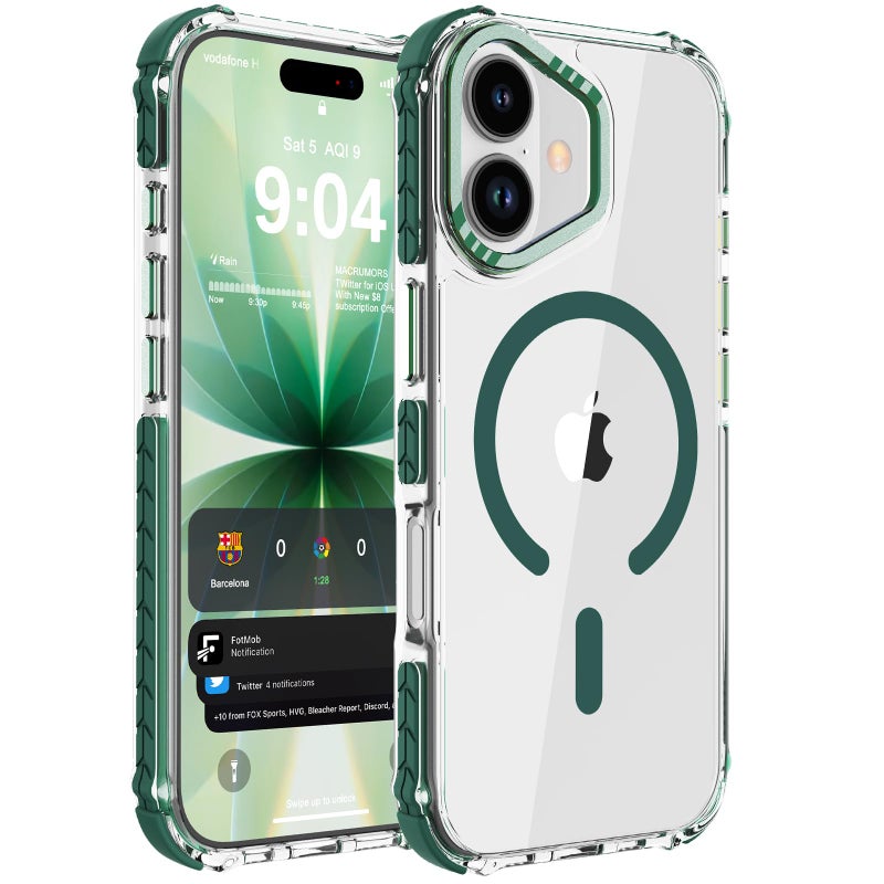 DEERLAMN Strong Magnetic Case for iPhone 17 6.3-Inch,[Compatible with Magsafe][Military Grade Drop Protection] Clear Slim Shockproof Protective Phone Cover-Transparent+Green - Image 1
