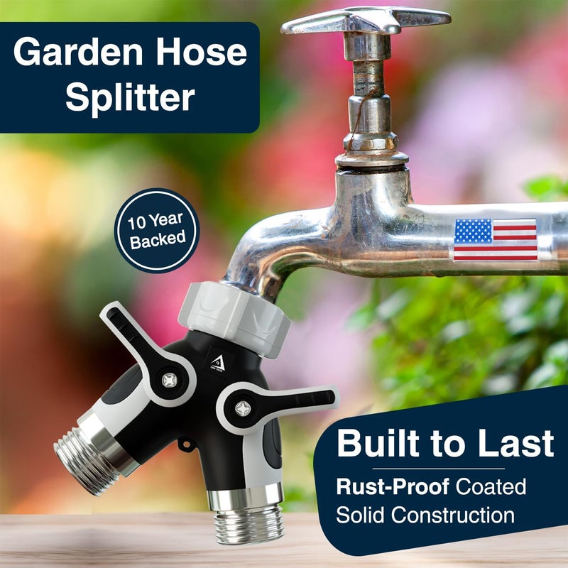 DBR Tech ® Hose Splitter 2 Way, Heavy Duty Metal Connector, Two Way Garden Hose Splitter, High Flow Spigot Faucet Bib Adapter, Solid Double Y Shut Off Valve for Outdoor Gardening Hoses, Grey - Image 2