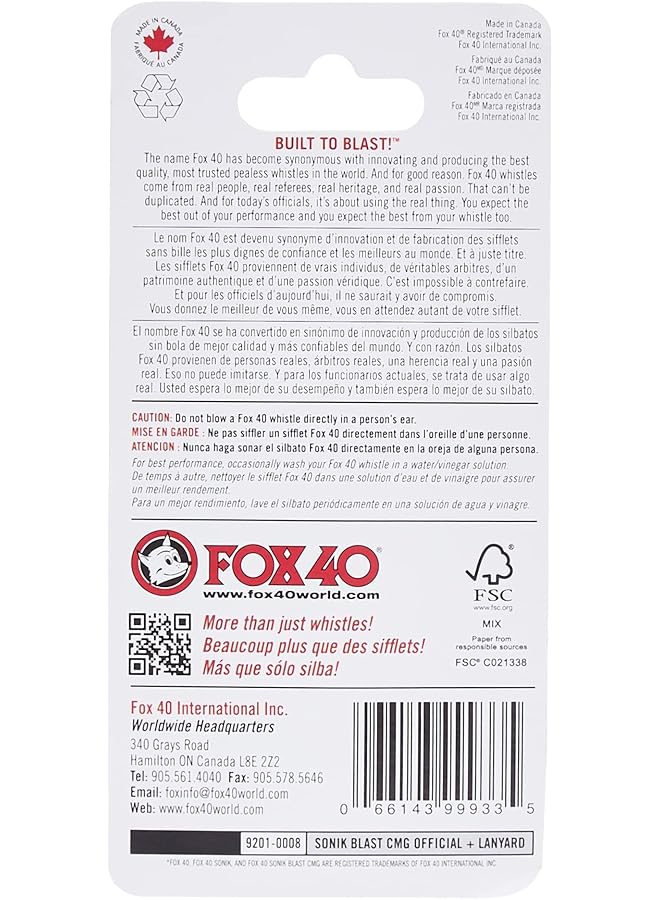 Fox 40 Sonik Blast CMG Official Whistle with Break Away Lanyard (Black) - Image 2