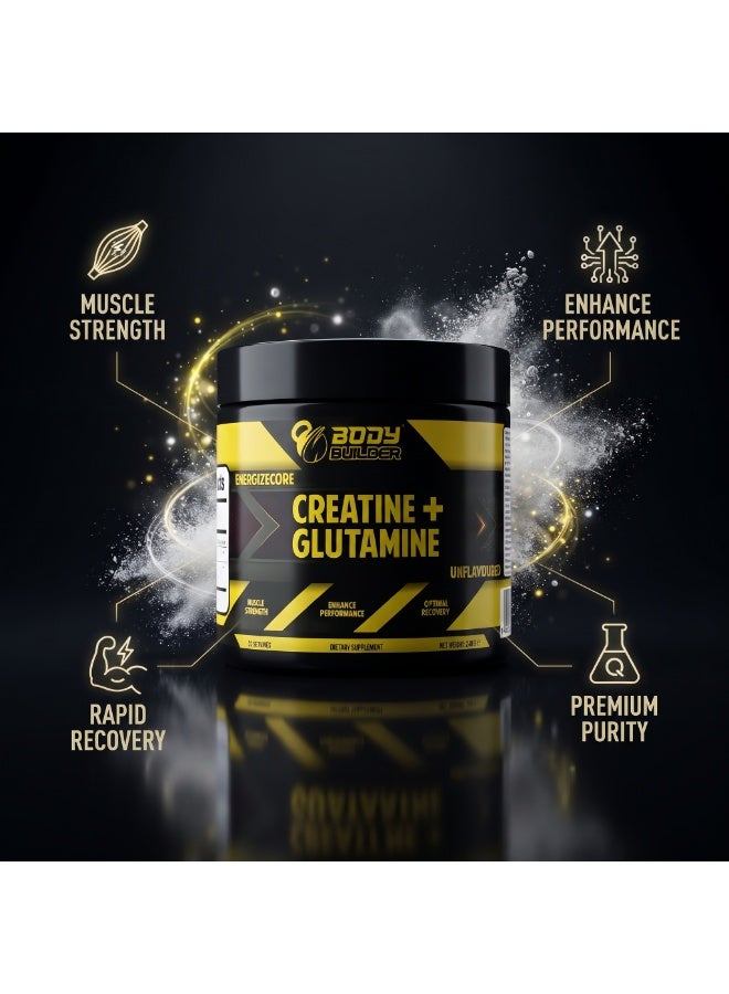 Body Builder Energizecore Creatine + Glutamine Unflavored 30 Servings, Creatine Monohydrate & Glutamine Powder, No Added Sugar, Vegan Friendly, Gluten Free, Lactose Free, Soy Free, Aspartame Free, Artificial Flavour Free Sports Nutrition Supplement - Image 2