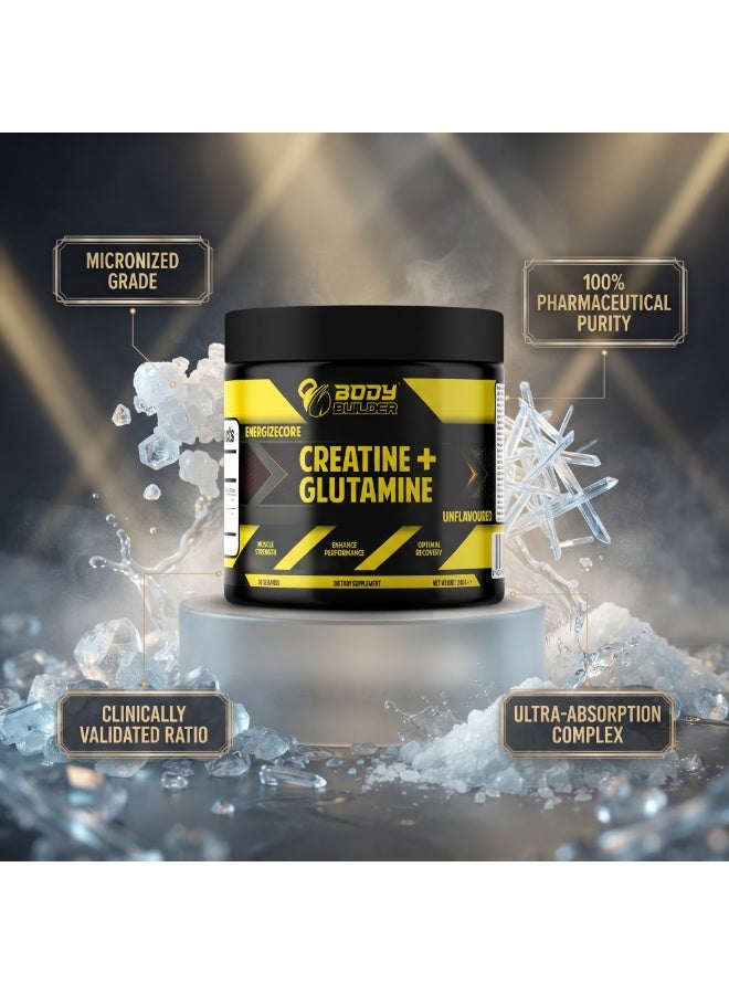 Body Builder Energizecore Creatine + Glutamine Unflavored 30 Servings, Creatine Monohydrate & Glutamine Powder, No Added Sugar, Vegan Friendly, Gluten Free, Lactose Free, Soy Free, Aspartame Free, Artificial Flavour Free Sports Nutrition Supplement - Image 3
