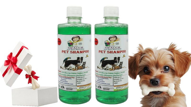 swacch Shampoo | Puppy Safe Shampoo | Pet Shampoo (500ml) (Pack of 2) Neem Alovera + Small White Bone | Dog Chew Bones | Teething chew Toy | Dental Teething | Combo Pack - Image 1