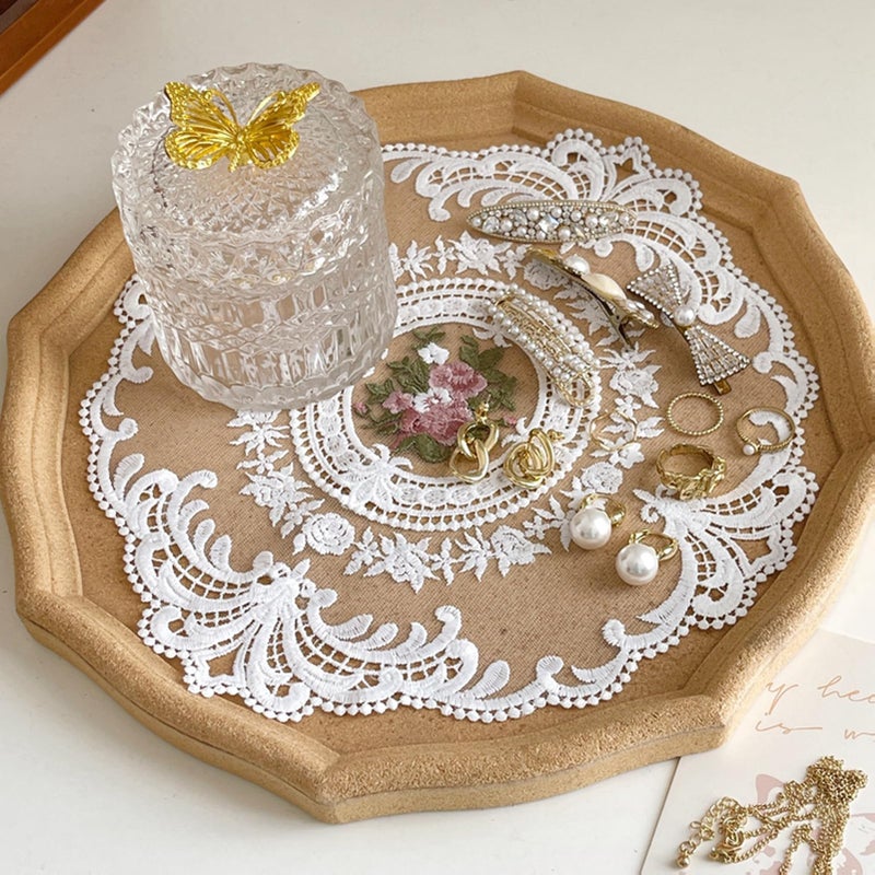 RHVQ 4Pcs Lace Table Placemats French Country Decor, 11 Inch Circle Doilies for Tables, Vintage Furniture Doilies for Dessert Trays Nightstand Dresser, White - Image 4