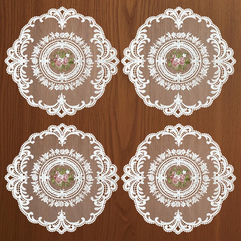 RHVQ 4Pcs Lace Table Placemats French Country Decor, 11 Inch Circle Doilies for Tables, Vintage Furniture Doilies for Dessert Trays Nightstand Dresser, White - Image 1