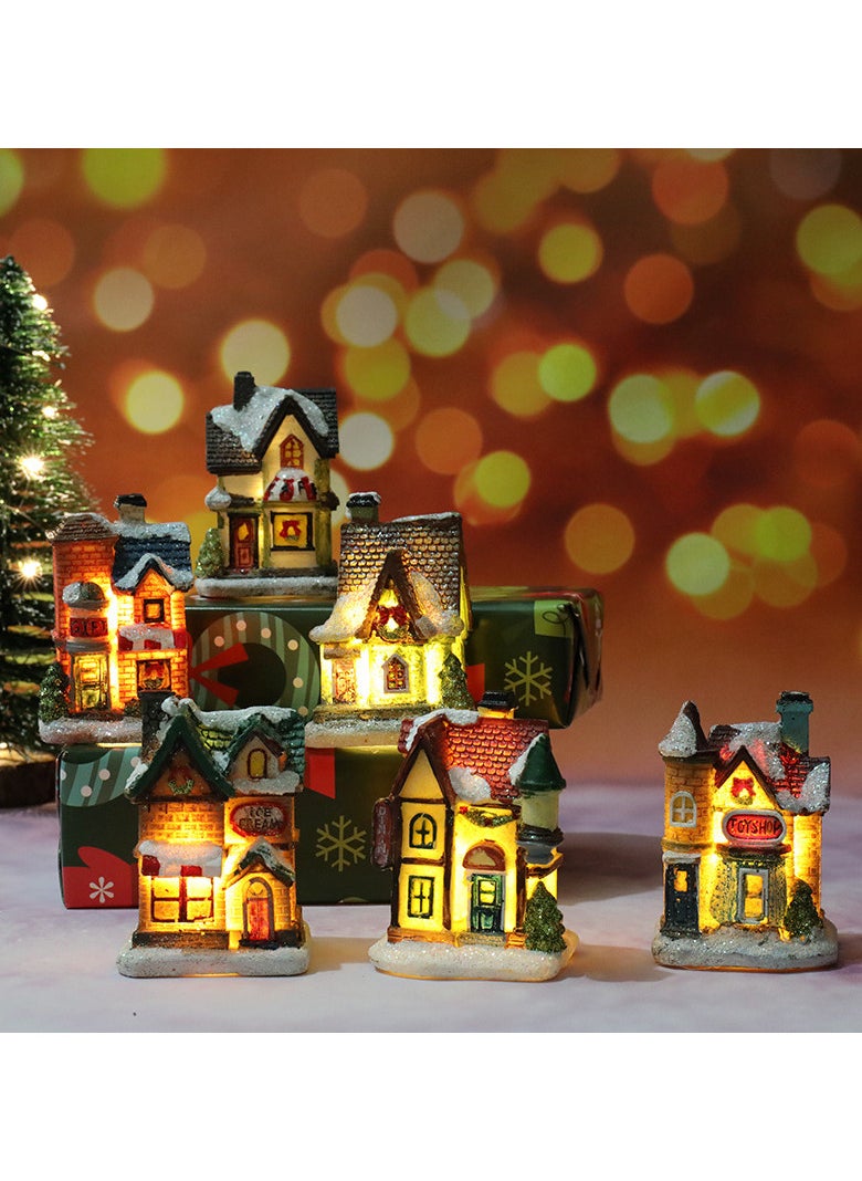 AUTOYSUR - Christmas Village Sets LED Lighted Christmas Village Houses with Figurines, Christmas Village Collection Indoor Room Decor Collectible Buildings (6 Pack) - Image 1
