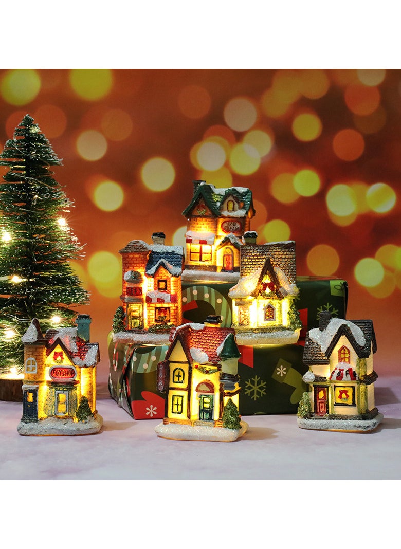 AUTOYSUR - Christmas Village Sets LED Lighted Christmas Village Houses with Figurines, Christmas Village Collection Indoor Room Decor Collectible Buildings (6 Pack) - Image 1