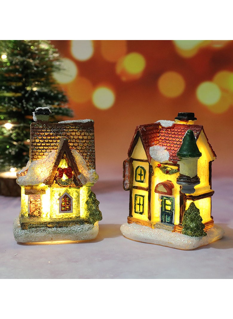 AUTOYSUR - Christmas Village Sets LED Lighted Christmas Village Houses with Figurines, Christmas Village Collection Indoor Room Decor Collectible Buildings (6 Pack) - Image 1