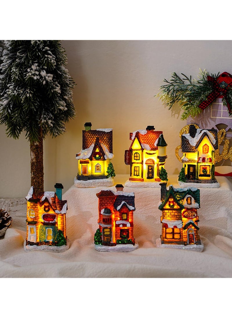 AUTOYSUR - Christmas Village Sets LED Lighted Christmas Village Houses with Figurines, Christmas Village Collection Indoor Room Decor Collectible Buildings (6 Pack) - Image 1