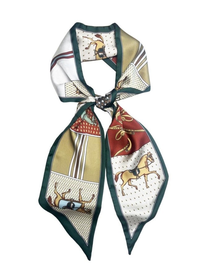 Julunar Hair Scarf for Women Silky Long Neck Head Scarves Purse Bag Scarfs for Handbag Satin Headscarf, 004.green Horse, Long - Image 1