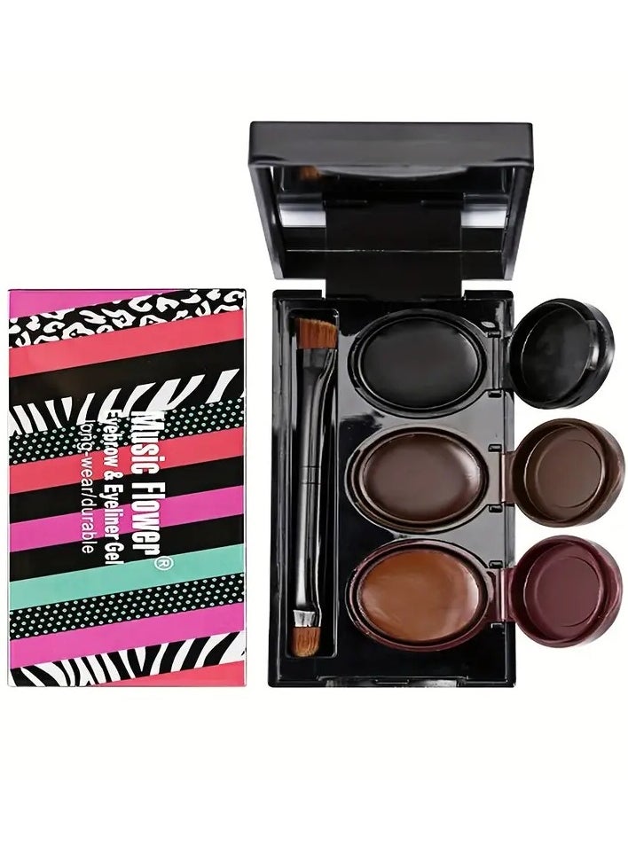 Music Flower 3 In 1 Long-Wearing Eyebrow Eyeliner Gel, Waterproof Eyeliner Cream With Brushe, High Pigmented Smudge Proof Eye Makeup Cream  - Image 1