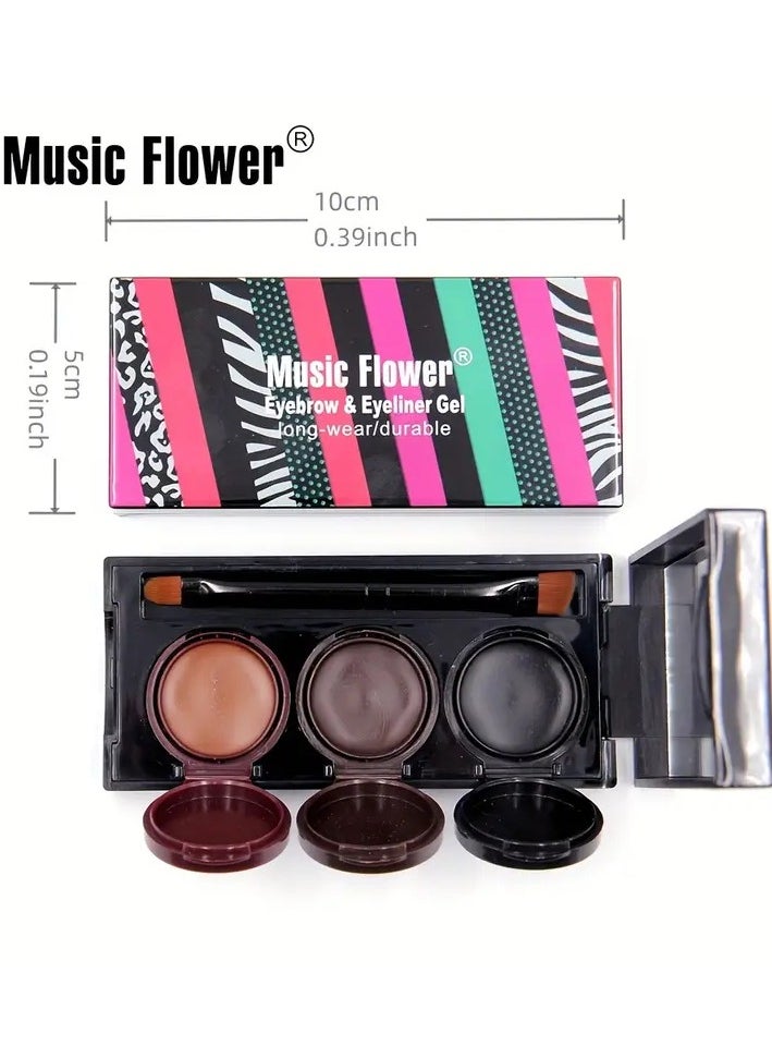 Music Flower 3 In 1 Long-Wearing Eyebrow Eyeliner Gel, Waterproof Eyeliner Cream With Brushe, High Pigmented Smudge Proof Eye Makeup Cream  - Image 2