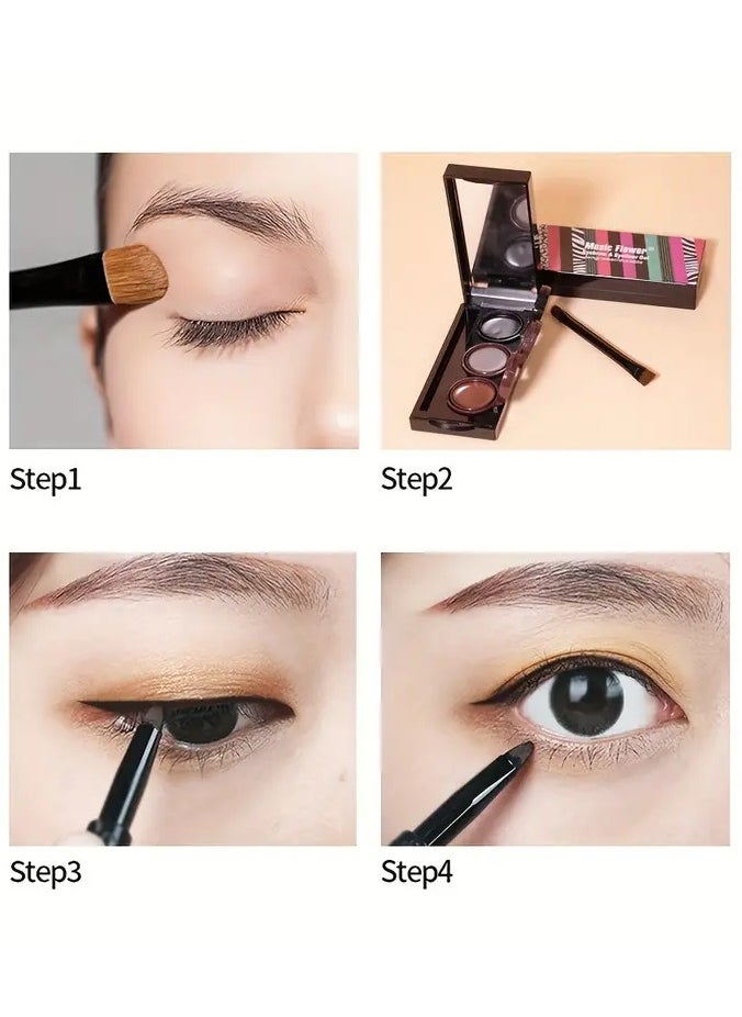 Music Flower 3 In 1 Long-Wearing Eyebrow Eyeliner Gel, Waterproof Eyeliner Cream With Brushe, High Pigmented Smudge Proof Eye Makeup Cream  - Image 3