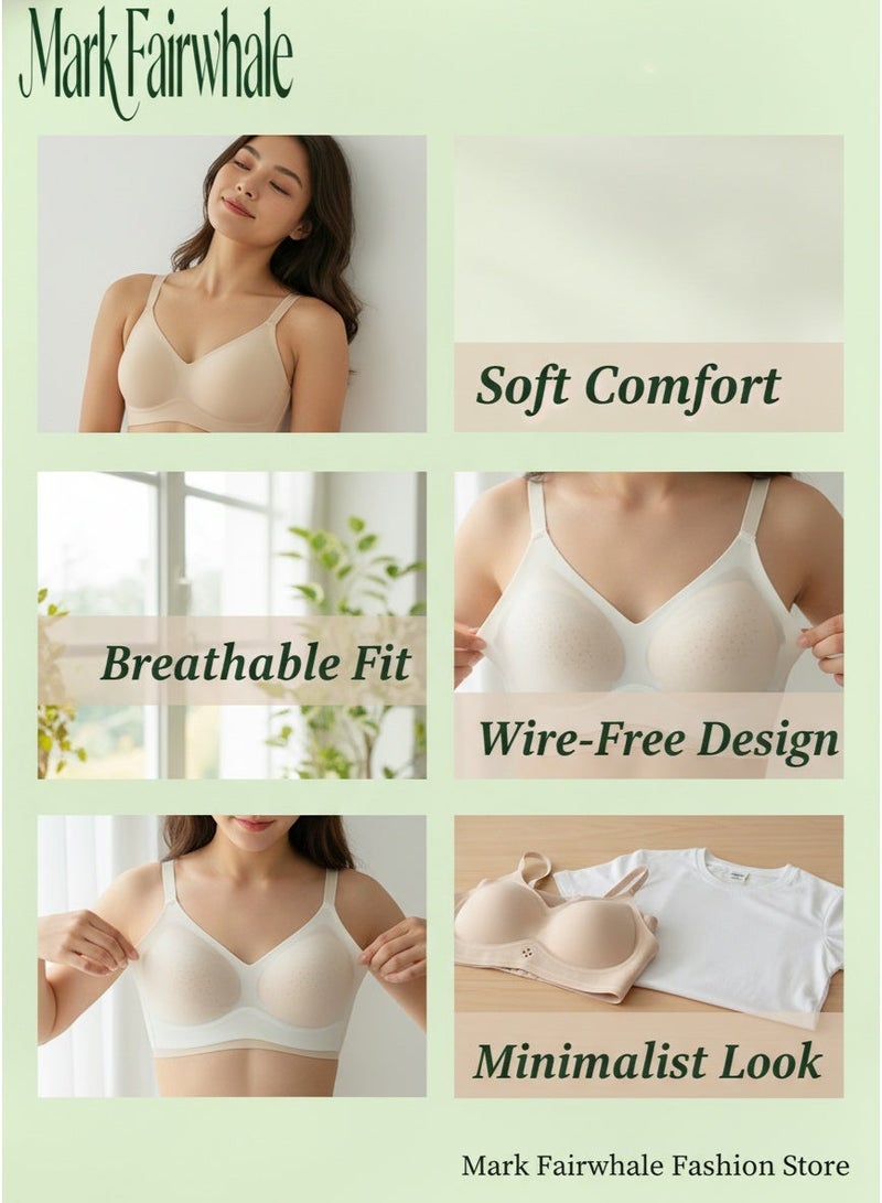 Mark Fairwhale Lightweight Cotton Bras For Women,Adjustable Cotton Bra，Adjustable Shoulder Straps, Fixed Padding,Soft Padded Bra,Breathable Bra,Ultra Comfort ,Suitable For Daily Wear, 2‑Piece Set - Image 3