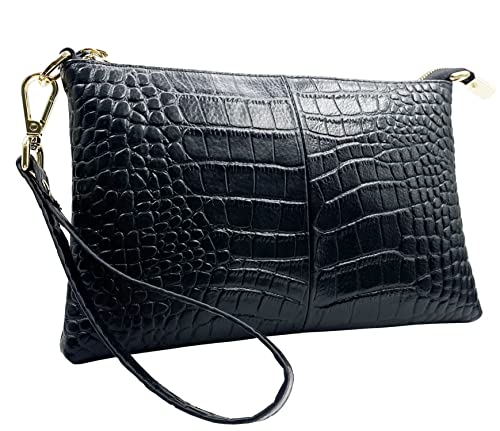 Beurlike Leather Wristlet Wallet Clutch Purses For Women Small Crossbody Phone Bags (Crocodile Black) - Image 1