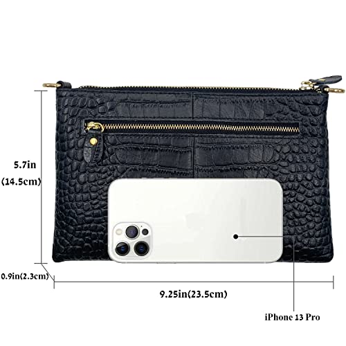 Beurlike Leather Wristlet Wallet Clutch Purses For Women Small Crossbody Phone Bags (Crocodile Black) - Image 3