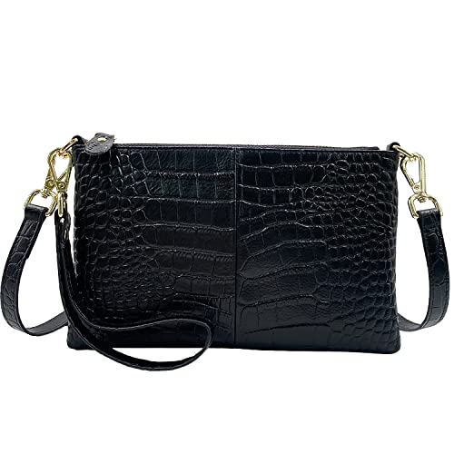 Beurlike Leather Wristlet Wallet Clutch Purses For Women Small Crossbody Phone Bags (Crocodile Black) - Image 2