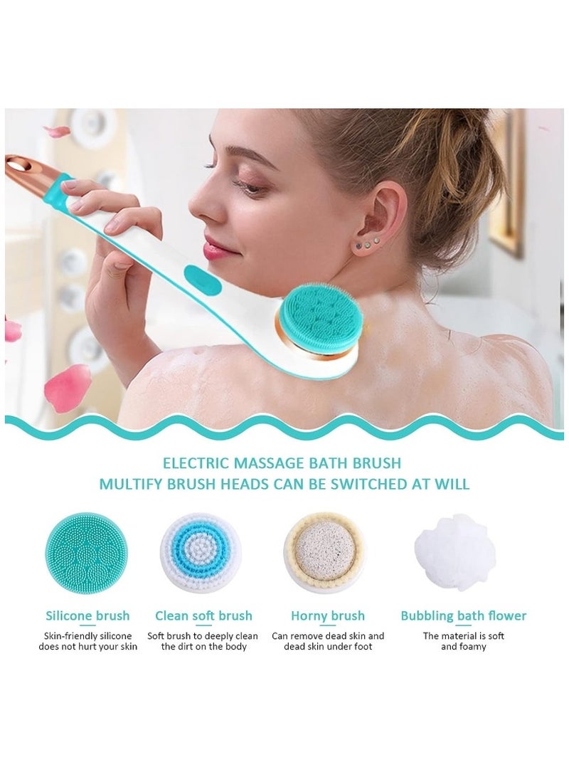 AL RAID 4 in 1 Electric Back Scrubber for Shower with 4 Brush Heads 2 Speed Levels IPX6 Waterproof Electric Bath Body Brush - Image 4