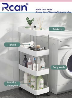 Rcan 4 Tier Slide Out Storage Cart Removable Rolling Storage Rack with Wheels, Large Capacity Narrow Gap Storage Organizer, Plastic Unit Floor Standing Shelving, for Bedroom Kitchen Bathroom Toilet  - Image 3